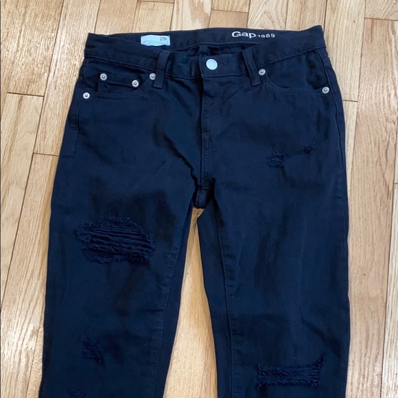 gap black distressed girlfriend jeans 25R - Picture 3 of 8